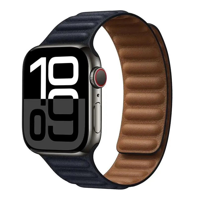 Pulsera de cuero magnética para Apple Watch – Correa de cuero original de 38–49 mm para las series 3–11, SE y Ultra 2