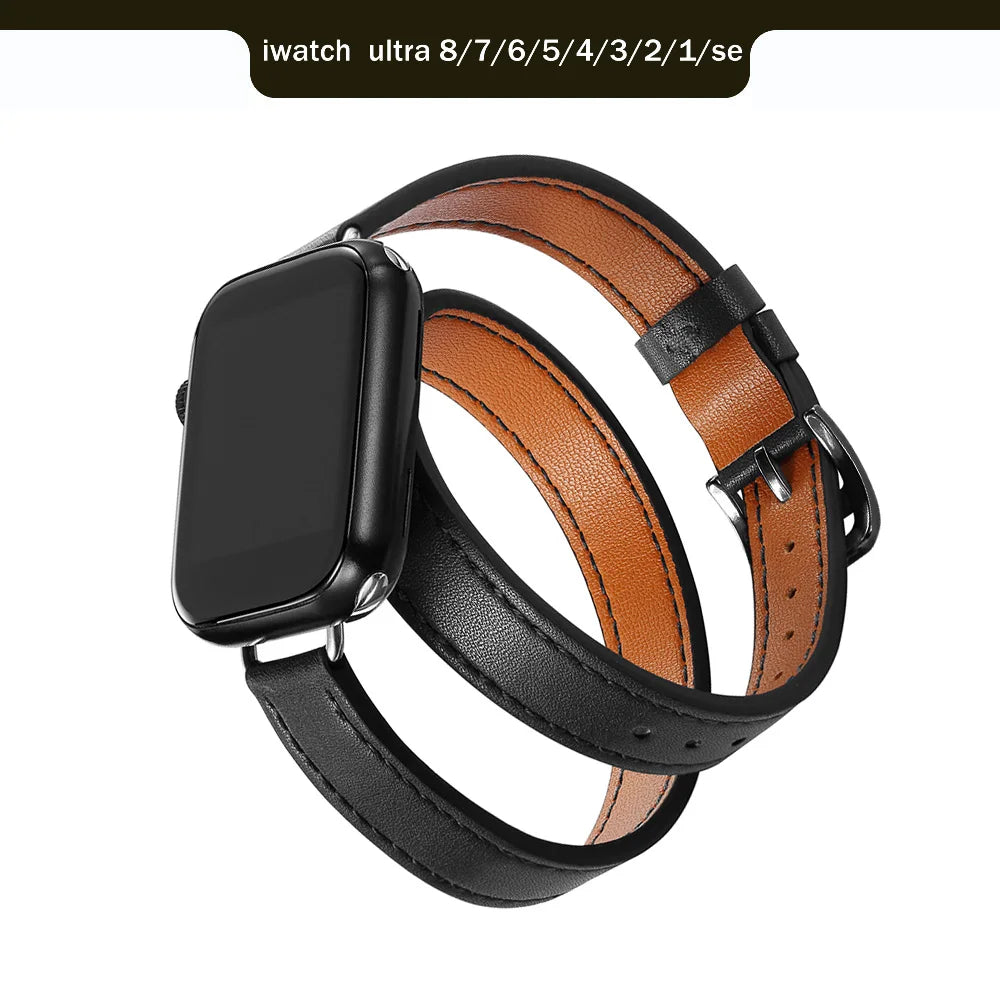 Double Tour Lederarmband für Apple Watch Ultra & Series – Premium Lederarmband für 49mm, 45mm, 44mm, 42mm, 41mm, 40mm & 38mm