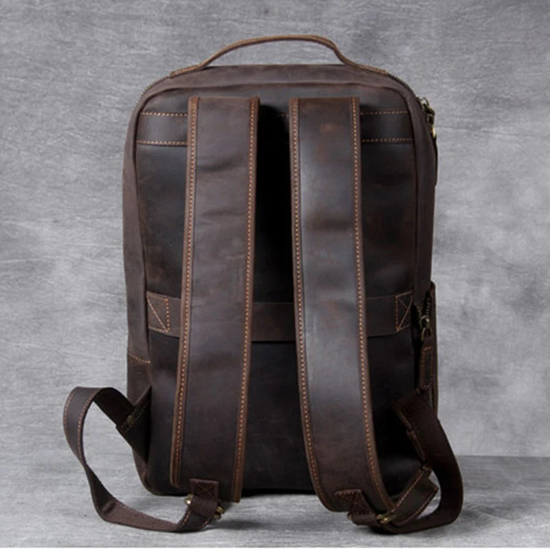 Vintage Herren Rucksack aus Crazy Horse Leder – Mochila para portátil más grande, práctica y robusta para viajes, senderismo y uso diario