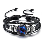 Zodiac Lederarmband mit Sternzeichen – Leuchtendes Vintage Multilayer Wickelarmband für Damen & Herren, 12 Sternzeichen Charm Armband