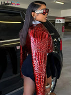 WEIRD PUSS Damen Faux Lederjacke mit Snake-Print – Cropped Hipster Jacke mit O-Neck, Slim Fit Streetwear für Herbst & Winter