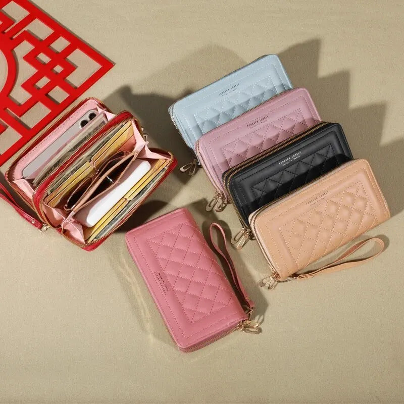 FOREVER LOVELY Damen Langgeldbörse aus PU-Leder – Luxus Wallet mit Quaste, Doppel-Reißverschluss, Kartenfächern &amp; Handyfach 