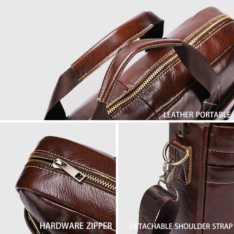 BULLCAPTAIN Herren Leder-Laptoptasche – Top-Layer Rindsleder Business Aktentasche für 15" Laptop