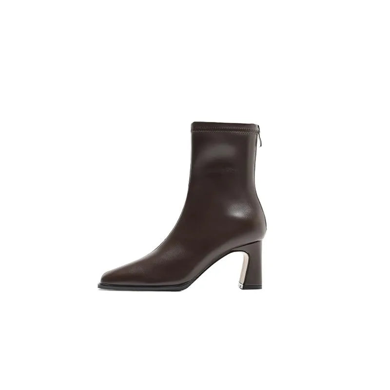 UETEEY Damen Ankle Boots mit eckiger Zehenform – Komfortable Stiefeletten mit Blockabsatz, Reißverschluss & Retro-Design