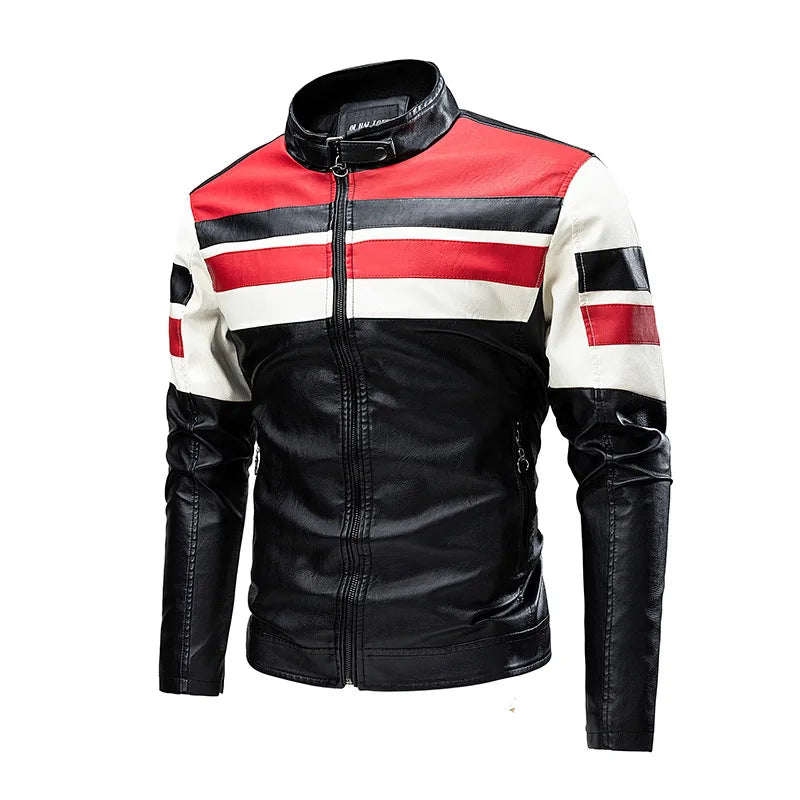 Chaqueta de motociclista de cuero PU para hombre con Stehkragen – Diseño Farbblock, chaqueta de motociclista ligera en estilo casual para mujeres y hierbas