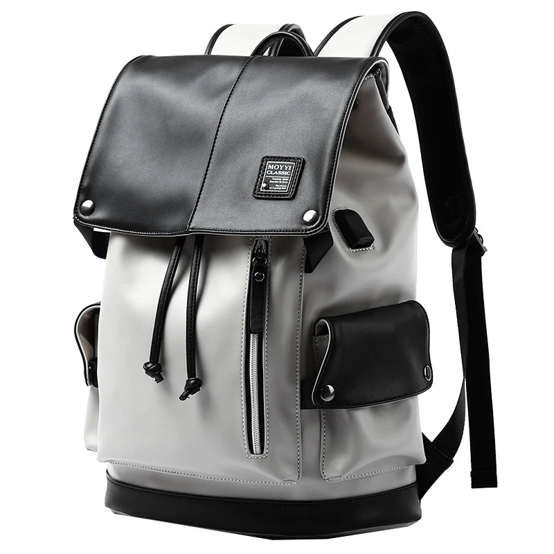 MATE ELAN PU-Leder Laptop-Rucksack – Wasserdicht, Flip-Top, 15,6 Zoll, Casual Reise- & Schulrucksack für Herren & Damen