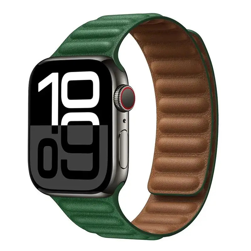 Pulsera de cuero magnética para Apple Watch – Correa de cuero original de 38–49 mm para las series 3–11, SE y Ultra 2