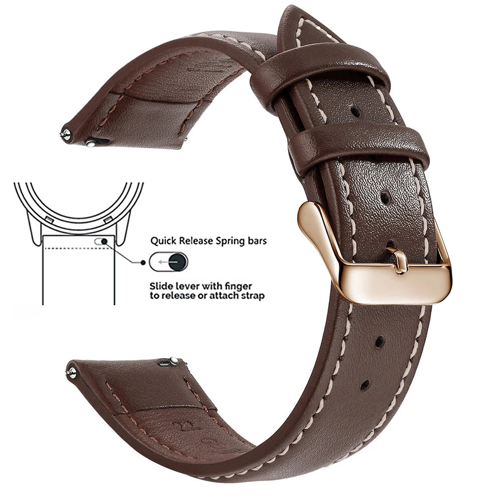Top-Grain Leder Uhrenarmband mit Quick Release – Echtes Rindsleder Watchband 12–24 mm für Herren & Damen, Smartwatch & klassische Uhren