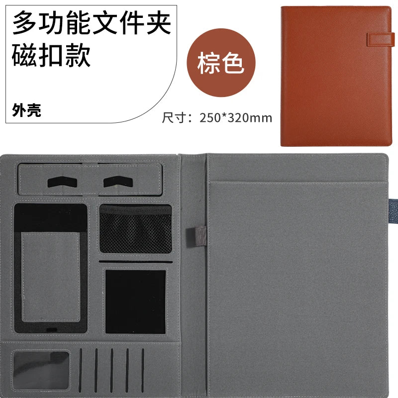 A4 Multifunktionale Business Meeting Mappe – PU-Leder Organizer für Smartphone, Karten & Notizen | Professionelle Konferenz- & Dokumentenmappe