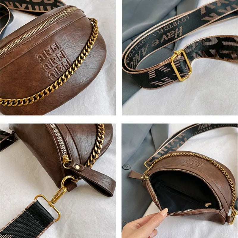 Talkingabao Damen Fanny Pack – Stylische PU-Leder Bauchtasche mit Kette, Trendige Crossbody- & Chest Bag 2024