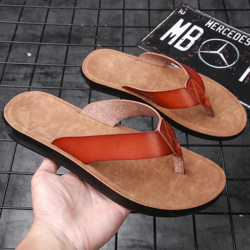 FUQIAO Sandalias de verano para hombre, chanclas romanas clásicas, cómodas, zapatillas de piel sintética con goma elástica para playa y exteriores 