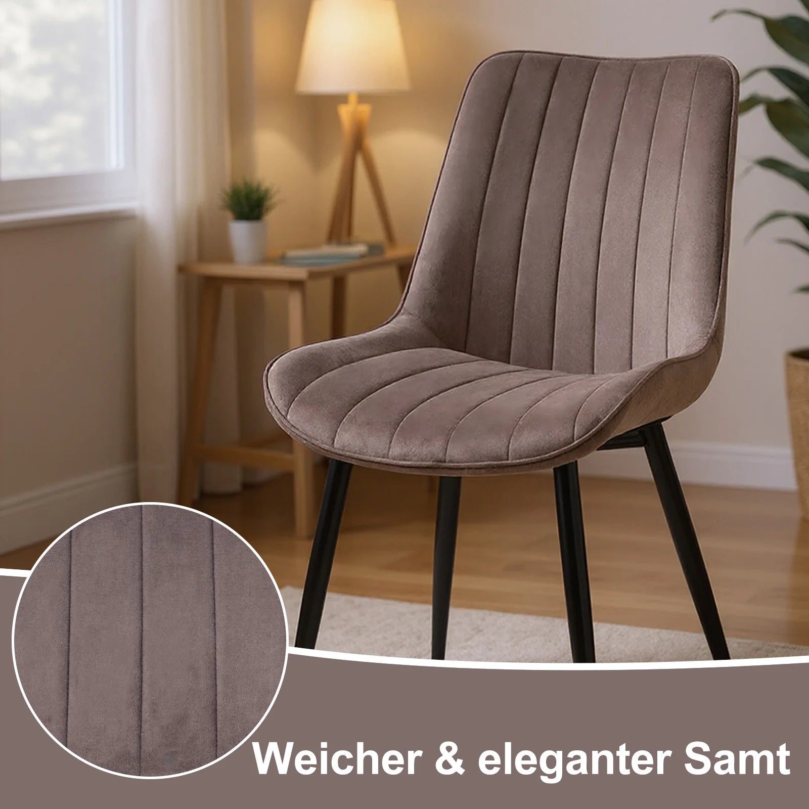 HOMAVO YZ1 Esszimmerstühle 2er-Set – Moderne Design-Stühle aus Samt oder PU-Leder mit Rückenlehne & Metallgestell für Küche, Wohn- & Arbeitsbereich