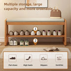 Geflochtener Schuhwechselhocker aus Massivholz – Sitzbarer Schuhhocker mit mehrlagigem Stauraum für Flur & Eingangsbereich