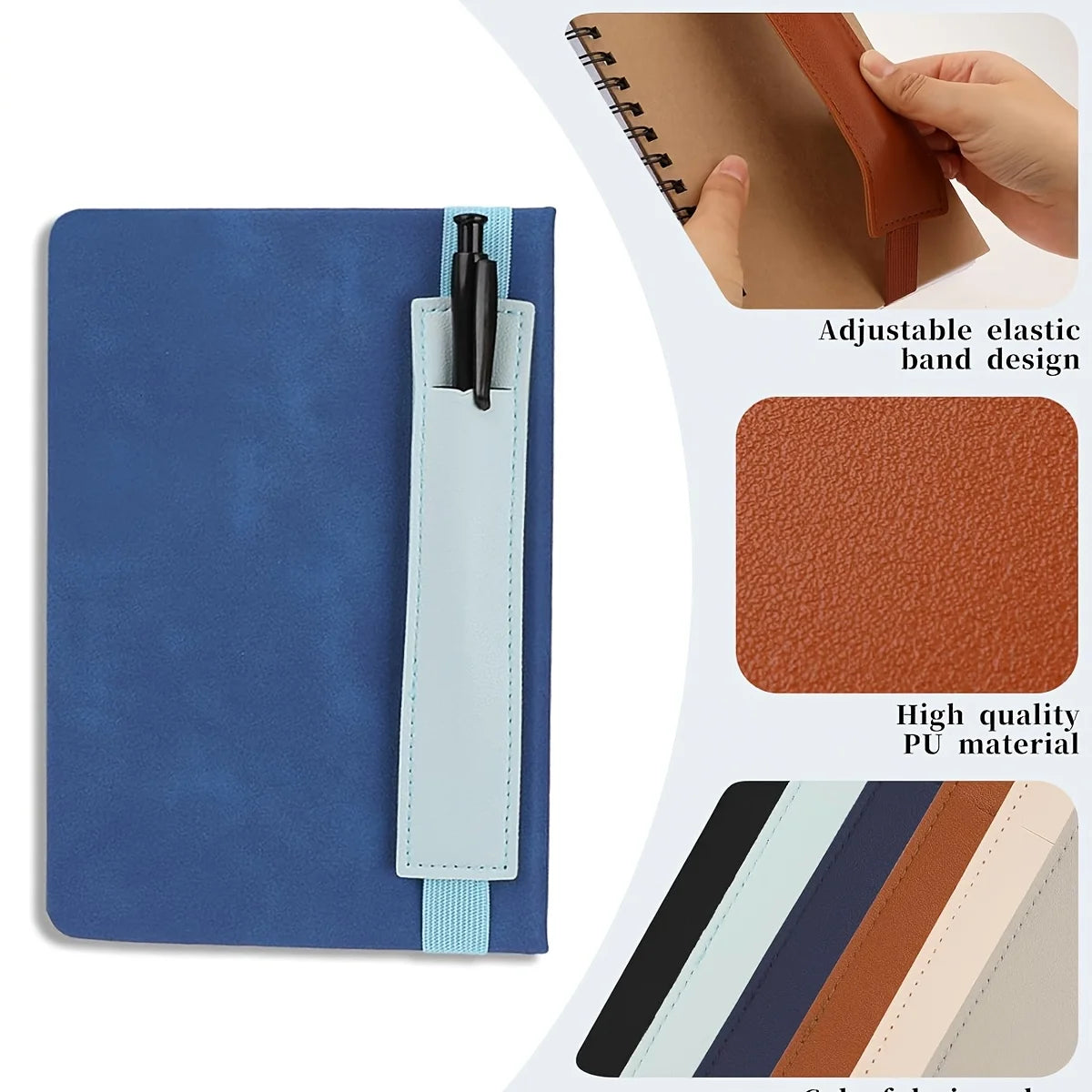 Elastischer Leder Stiftehalter Clip – Robusto Leder Pen-Halterung mit Gummiband para notizbücher, tabletas y portátiles