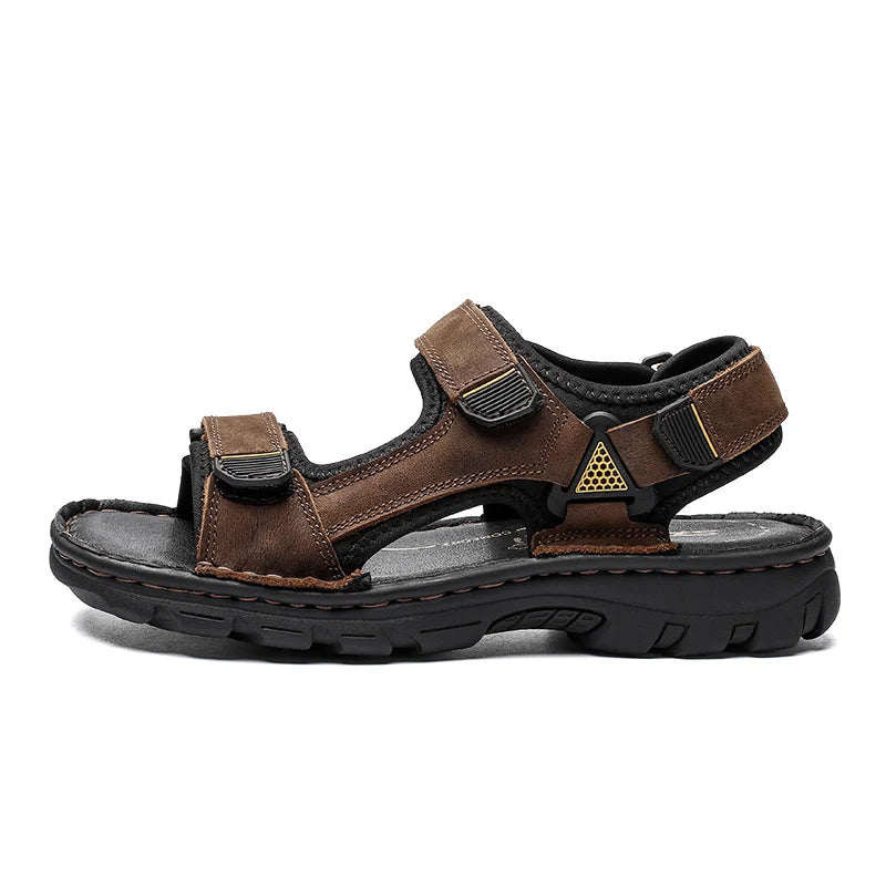 Herren Sommer Leder Sandalen – Bequeme Slip-On Outdoor Schuhe mit rutschfester Sohle, Weiche Komfort-Sandalen für Strand & Freizeit