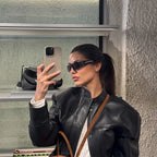 Damen Slim Fit PU Lederjacke – Klassische Biker & Bomber Kunstlederjacke mit Reißverschluss, elegante Übergangsjacke für Frühling & Herbst