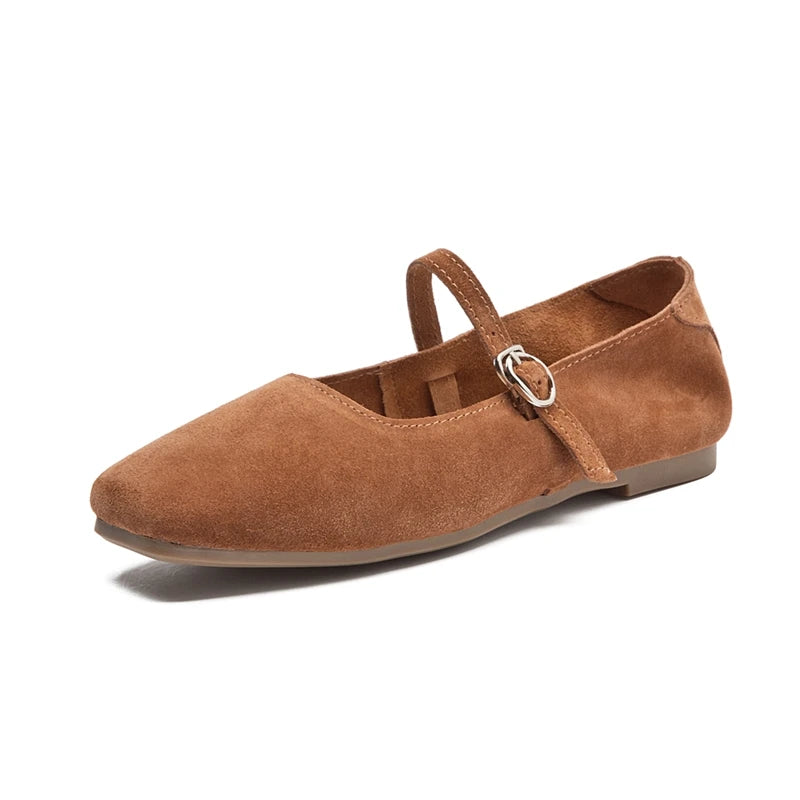 AIYUQI Mary Jane Damen 2025 – Neue Suede Leder Ballerina Flats mit quadratischer Zehenform, rutschfest, bequeme Büroschuhe 