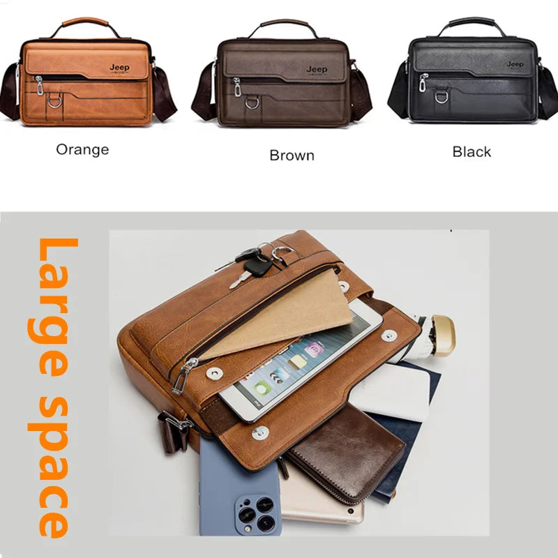 JEEP BULUO Herren Leder Messenger Bag - Multifunktionale Business Schultertasche mit Großer Kapazität 