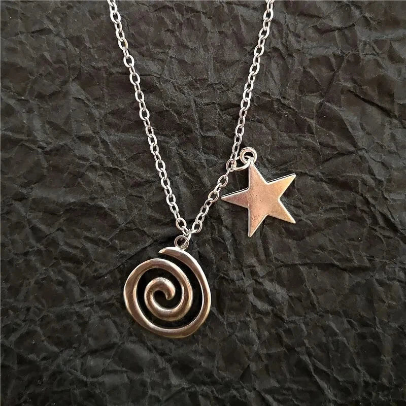 Vintage Spiral-Vortex Anhänger Halskette – Handgeflochtene Lederkordel im Boho & Y2K Stil, Unisex Schmuck