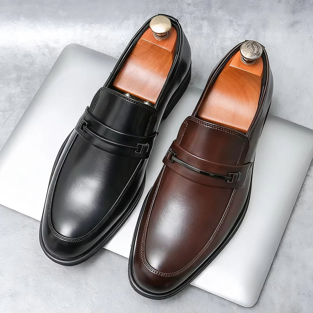 Mocasines de cuero de negocios para hombre: zapatos clásicos sin cordones con forma de zehenform, zapatos de vestir elegantes para la oficina, el tiempo alto y todos los días 