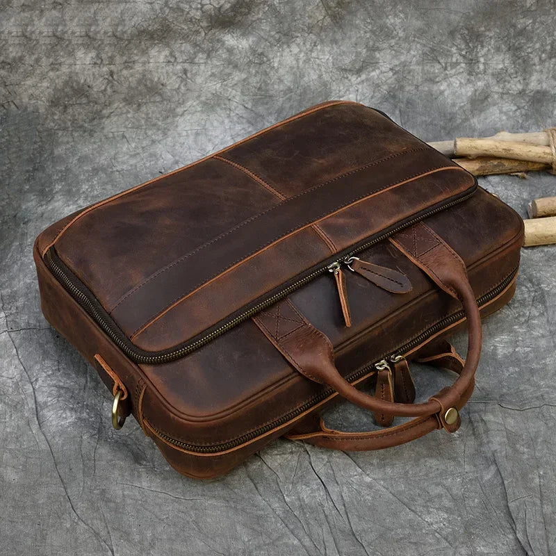 Retro Leder-Laptoptasche & Aktentasche für Herren – Echtes Rindsleder, 15,6" Business-Tasche, Vintage-Stil, Große Kapazität