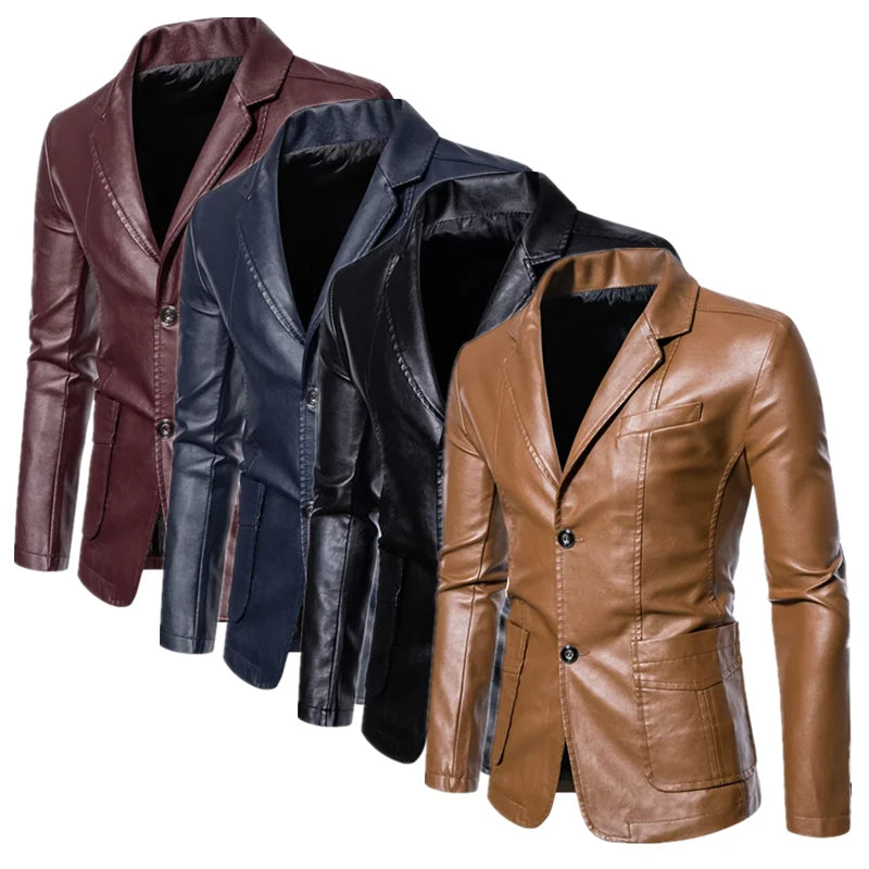 Chaqueta de cuero informal de negocios para hombre, chaqueta de cuero de corte entallado con chaqueta reversible en color negro o caqui hasta tamaño 5XL