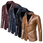 Chaqueta de cuero informal de negocios para hombre, chaqueta de cuero de corte entallado con chaqueta reversible en color negro o caqui hasta tamaño 5XL