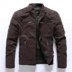 Herren Motorrad PU-Lederjacke mit Fleece-Futter – Vintage Biker Jacke mit Stehkragen &amp; Multi-Taschen pour Herbst &amp; Winter 2025