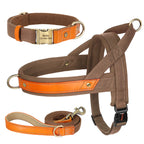 No-Pull Hunde-Geschirr Set aus Nylon & PU-Leder – Gepolstertes Harness mit Halsband & Leine für kleine, mittlere & große Hunde