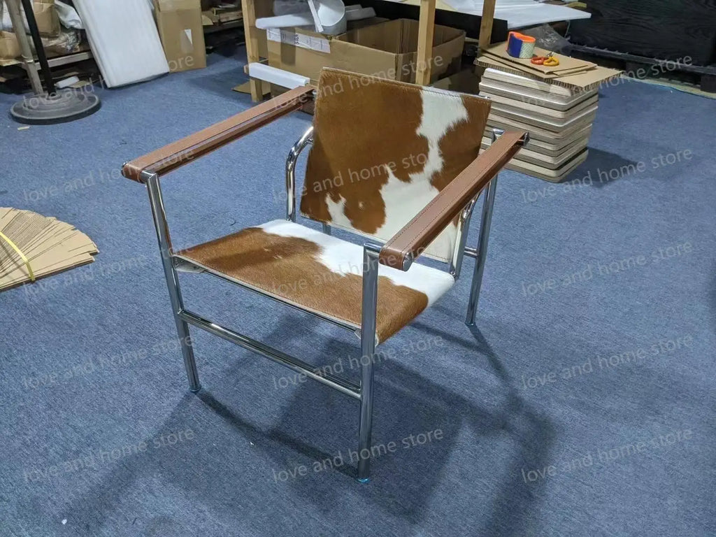 Bauhaus Lounge Armchair im Corbusier-Stil – PU-/Leder-Sessel mit Edelstahlrahmen für modernes Wohnzimmer