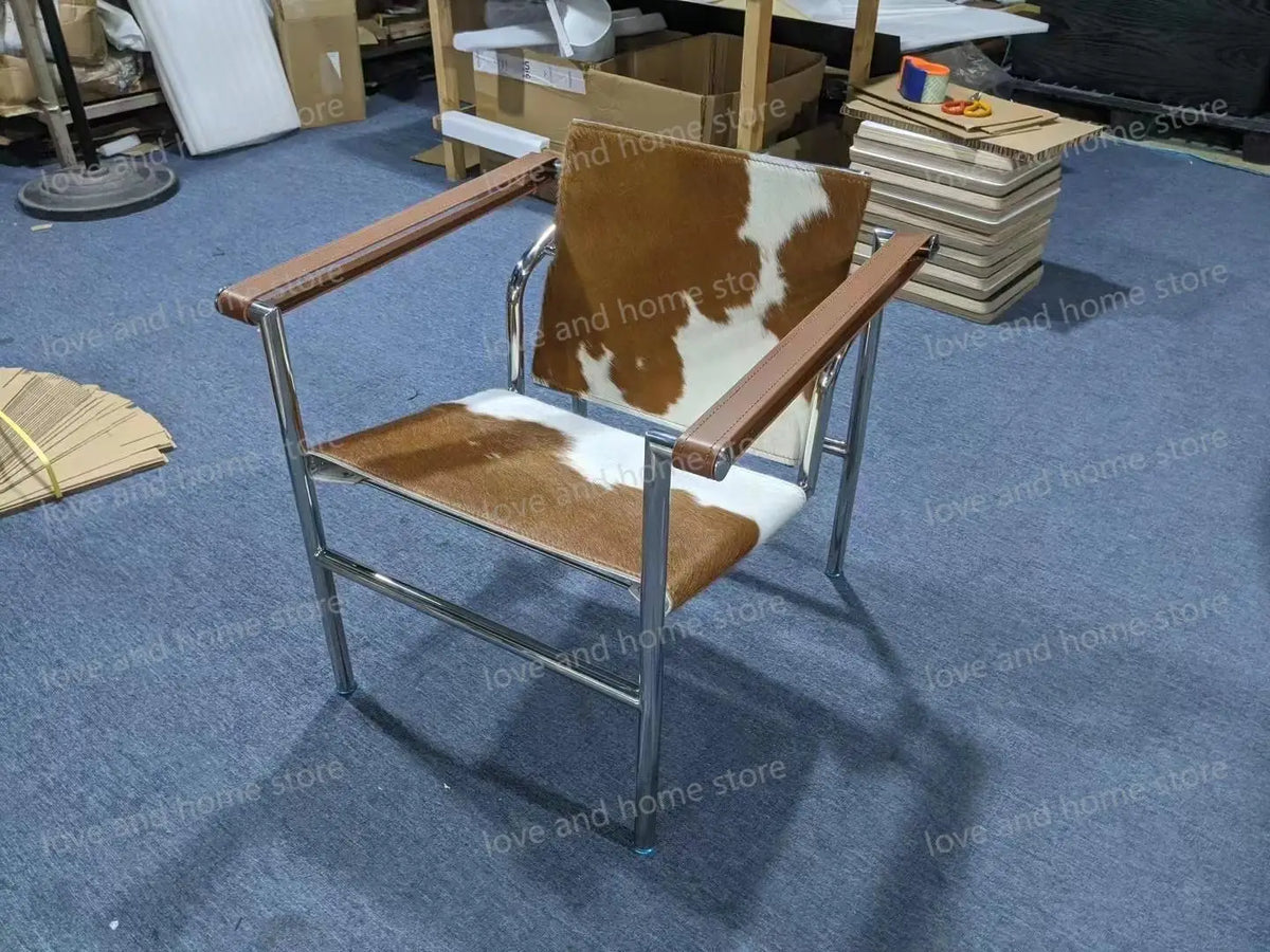 Bauhaus Lounge Armchair im Corbusier-Stil – PU-/Leder-Sessel mit Edelstahlrahmen für modernes Wohnzimmer