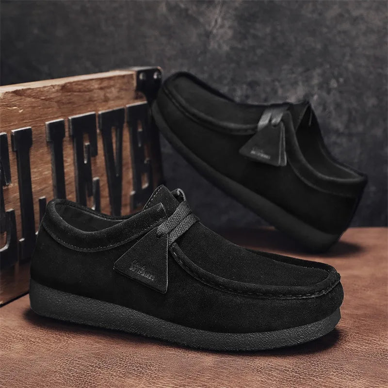 Khaki Herren Loafer aus Velours-Optik – Leichte Slip-On Mokassins mit Plateau, Komfortable Driving Shoes für Freizeit & Alltag
