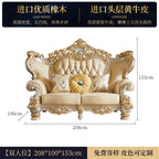 Elegantes Echtleder Sofa mit Massivholzrahmen – Luxuriöses Lounge Sofa im europäischen Stil für Wohnzimmer & Apartment