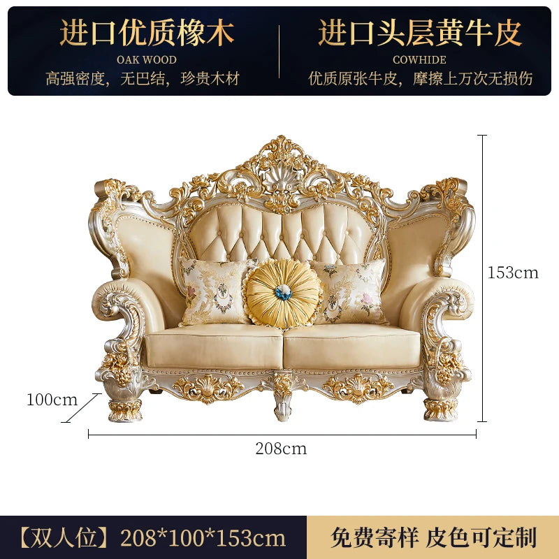 Elegantes Echtleder Sofa mit Massivholzrahmen – Luxuriöses Lounge Sofa im europäischen Stil für Wohnzimmer & Apartment