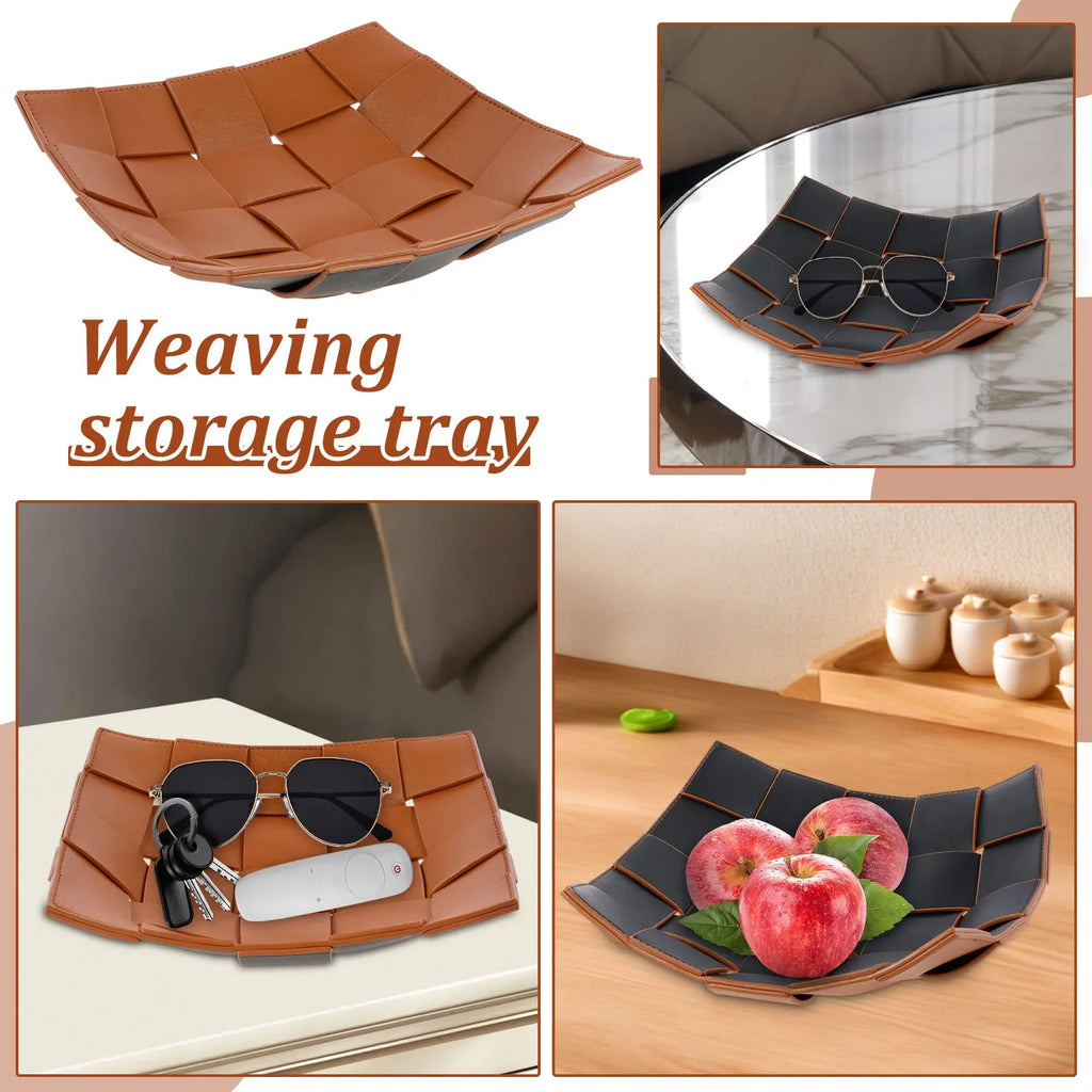 PU Leder Valet Tray mit Wende-Design – Quadratische Schlüsselablage & Desktop Organizer für Handy, Geldbörse & Münzen