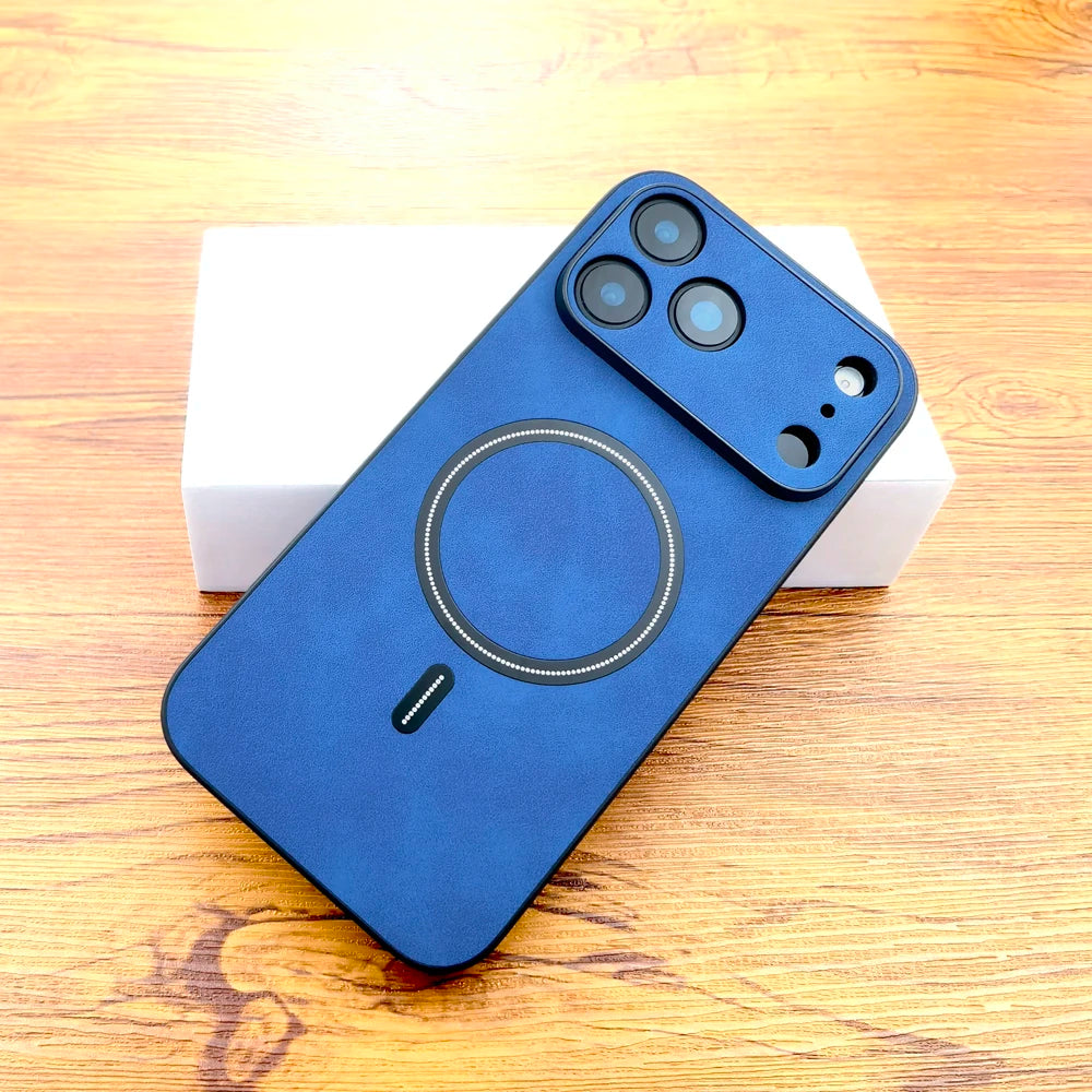 Lujosa funda retro de piel sintética con MagSafe para iPhone 11-17 Air y Pro Max, funda completa con carga inalámbrica