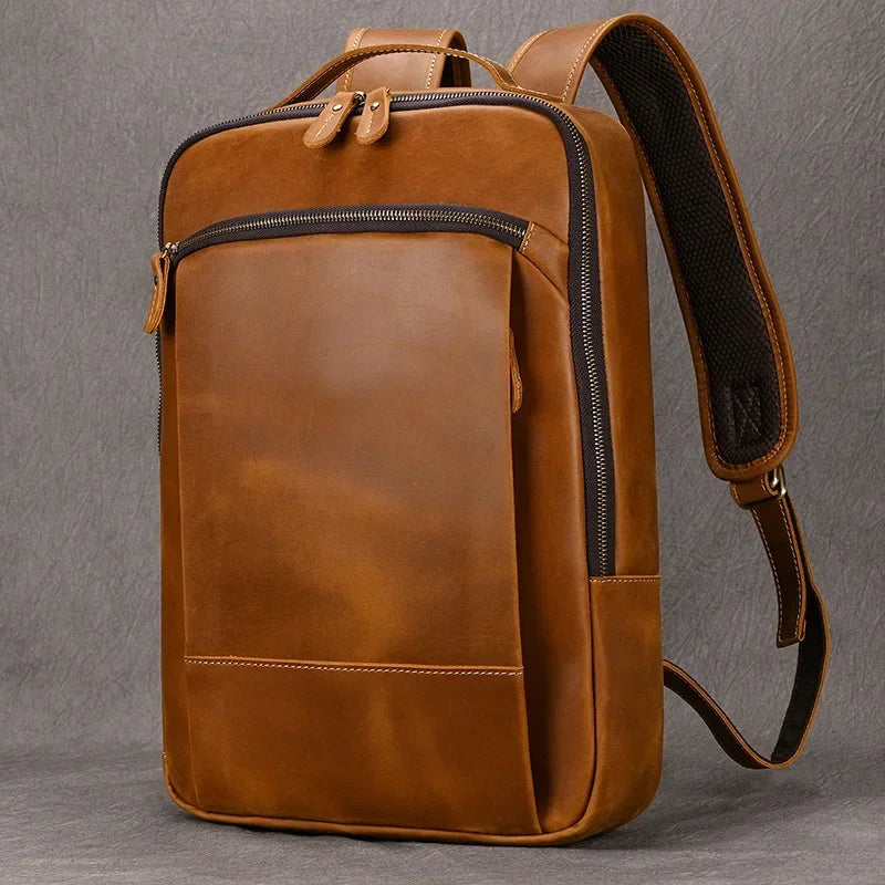 Vintage Herren Rucksack aus Crazy Horse Leder – Großer Retro-Laptop-Rucksack aus echtem Leder für Reisen & Business