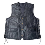 Bestickte Herren Motorrad Lederweste – Schwarze Punk Biker Weste mit V-Ausschnitt, Ärmellose Streetwear Waistcoat in großen Größen