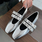 ddiezn Damen Mary Jane Flats 2025 – Luxuriöse Rundzehen Ballerina Flats mit Schnallenriemen, Shallow-Cut Schuhe für Alltag und Freizeit