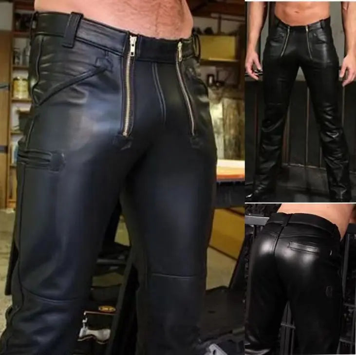 Herren Kunstlederhose im Punk & Goth Stil – Slim Casual Pencil Pants aus Faux Leather für Herbst & Winter