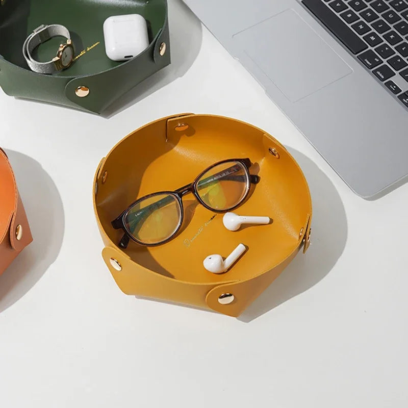 Runde PU Leder Ablageschale – Moderner Desktop Organizer für Schlüssel, Kosmetik & kleine Alltagsgegenstände