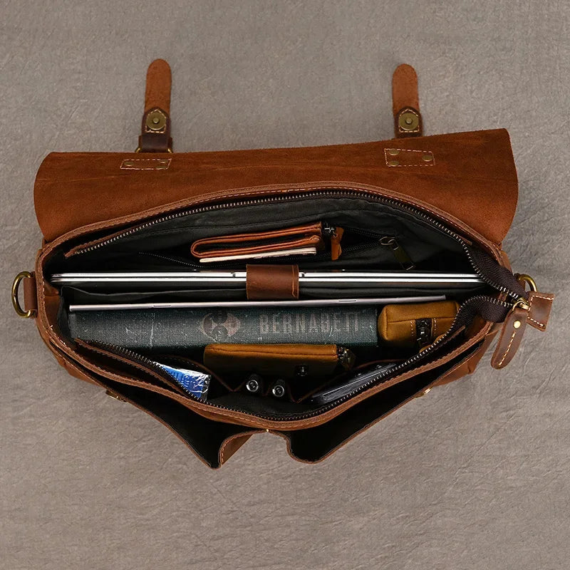 Newsbirds Herren Aktentasche aus echtem Rindsleder – Vintage Leder Laptoptasche & Dokumententasche für A4 & 14 Zoll Laptop