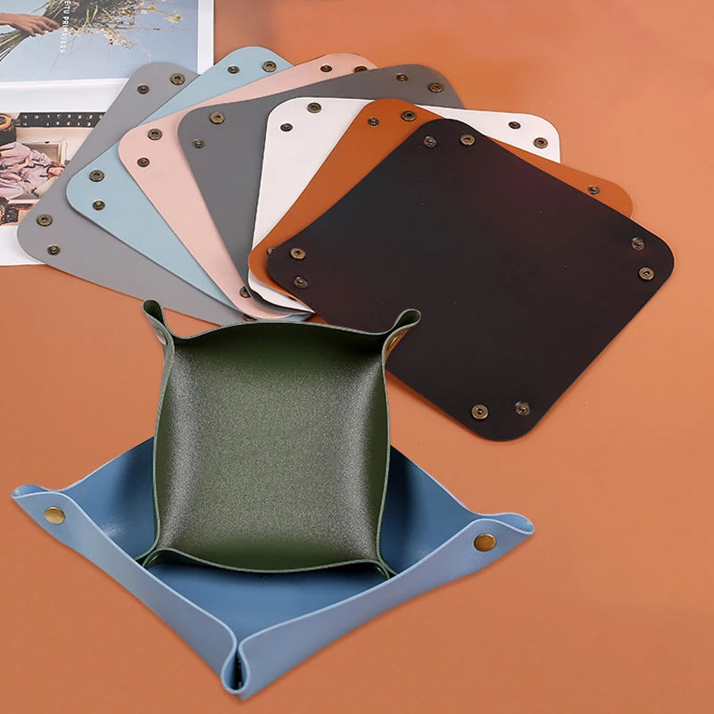 Nordic Style PU-Leder Ablageschale – Faltbarer Desktop Organizer für Schlüssel, Schmuck & Kosmetik | Quadratische Aufbewahrungsbox