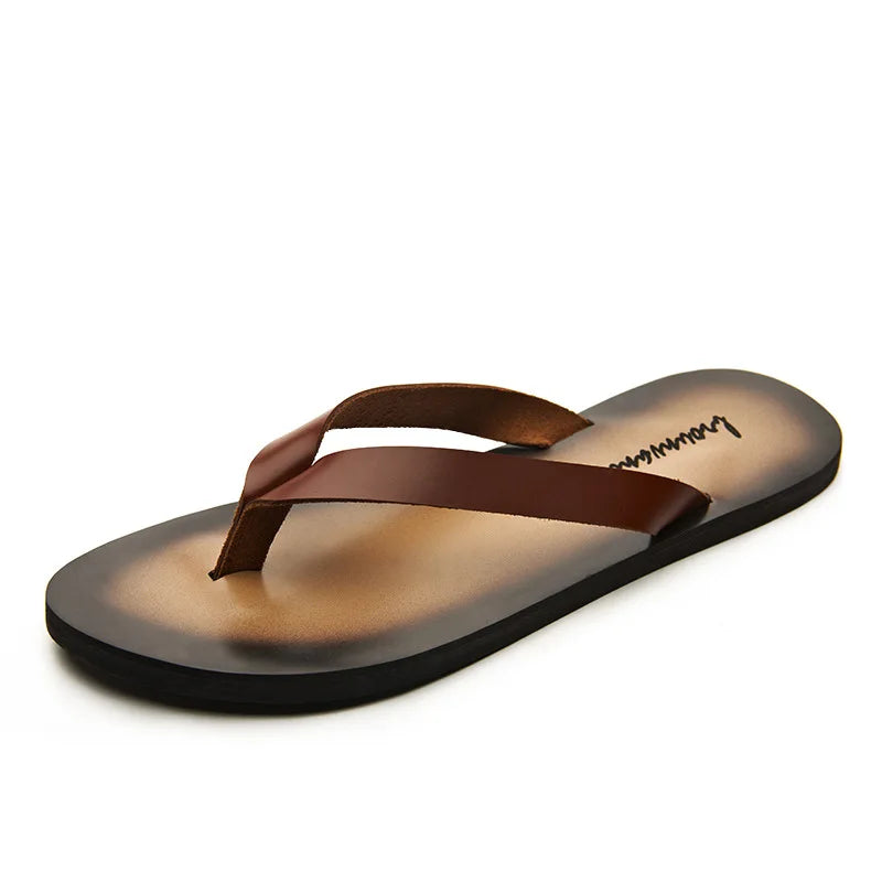 ZXQ Herren Luxus Leder Flip-Flops – Echtes Rindsleder, Sommer Beach Sandalen, Stilvolle Casual Slipper für Männer