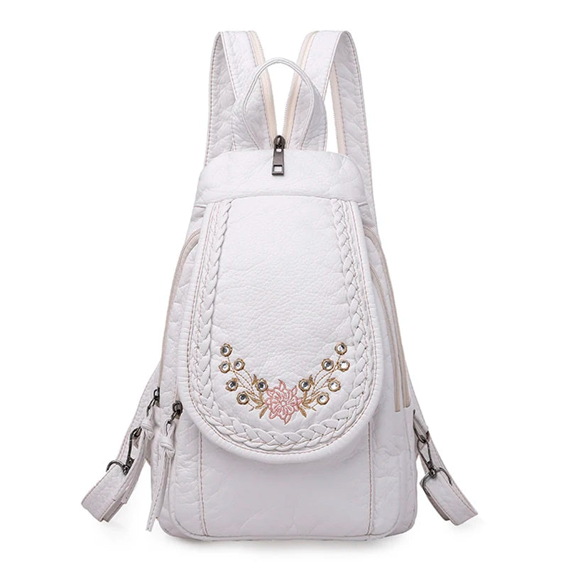 KMFFLY Damen Mini Rucksack en cuir PU blanc – Sac à dos à fleurs, sac à dos léger et tendance pour filles 