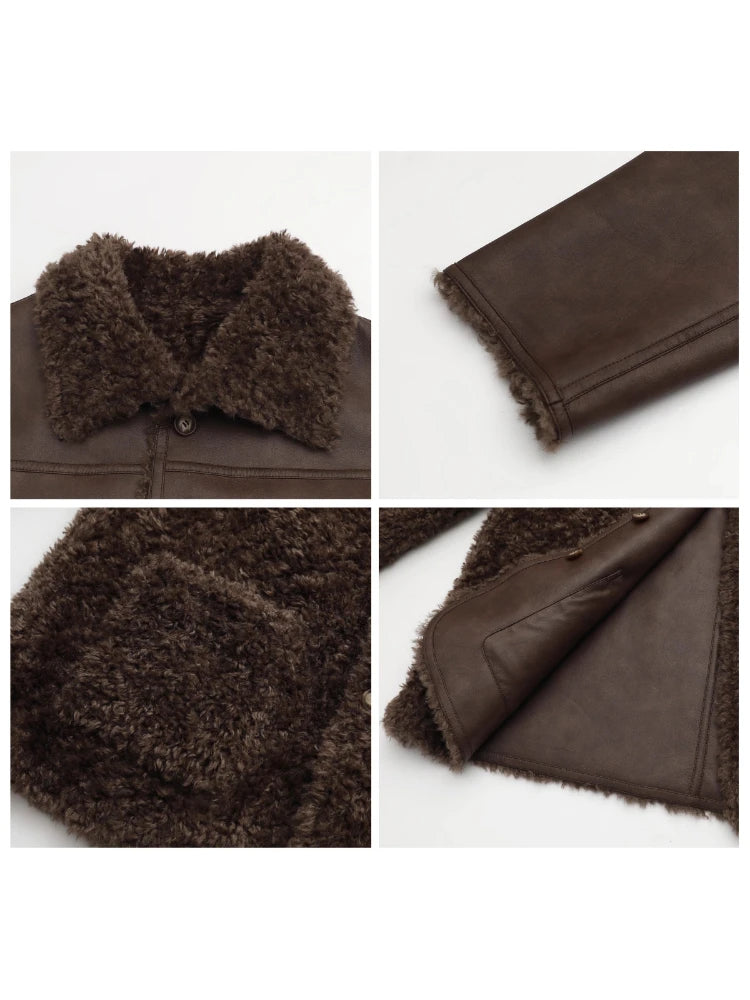 CHIC VEN Damen PU Leder Mantel 2025 – Wendbarer Kunstleder Midilängen-Mantel, lockerer Office-Look Overcoat für Herbst &amp; Winter 