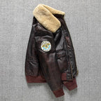 Herren G1 Fliegerlederjacke aus echtem Rindsleder – Braune Air-Force Pilotenjacke mit abnehmbarem Fellkragen, Winter Militärjacke bis 6XL