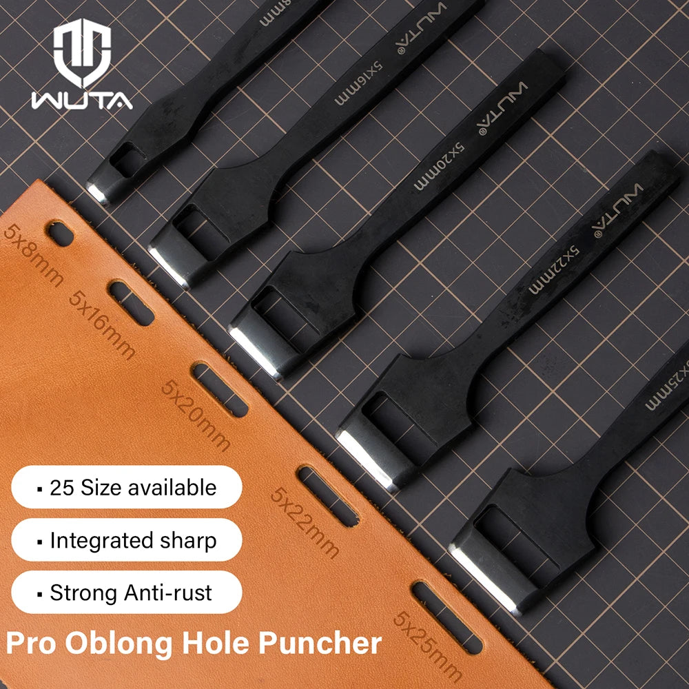 WUTA Ovaler Lederloch Stanzer – Schwerlast Oblong Punch aus Edelstahl für Gürtel, Riemen & Uhrenarmbänder (25 Größen)