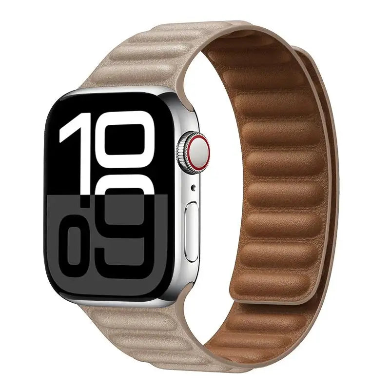 Pulsera de cuero magnética para Apple Watch – Correa de cuero original de 38–49 mm para las series 3–11, SE y Ultra 2