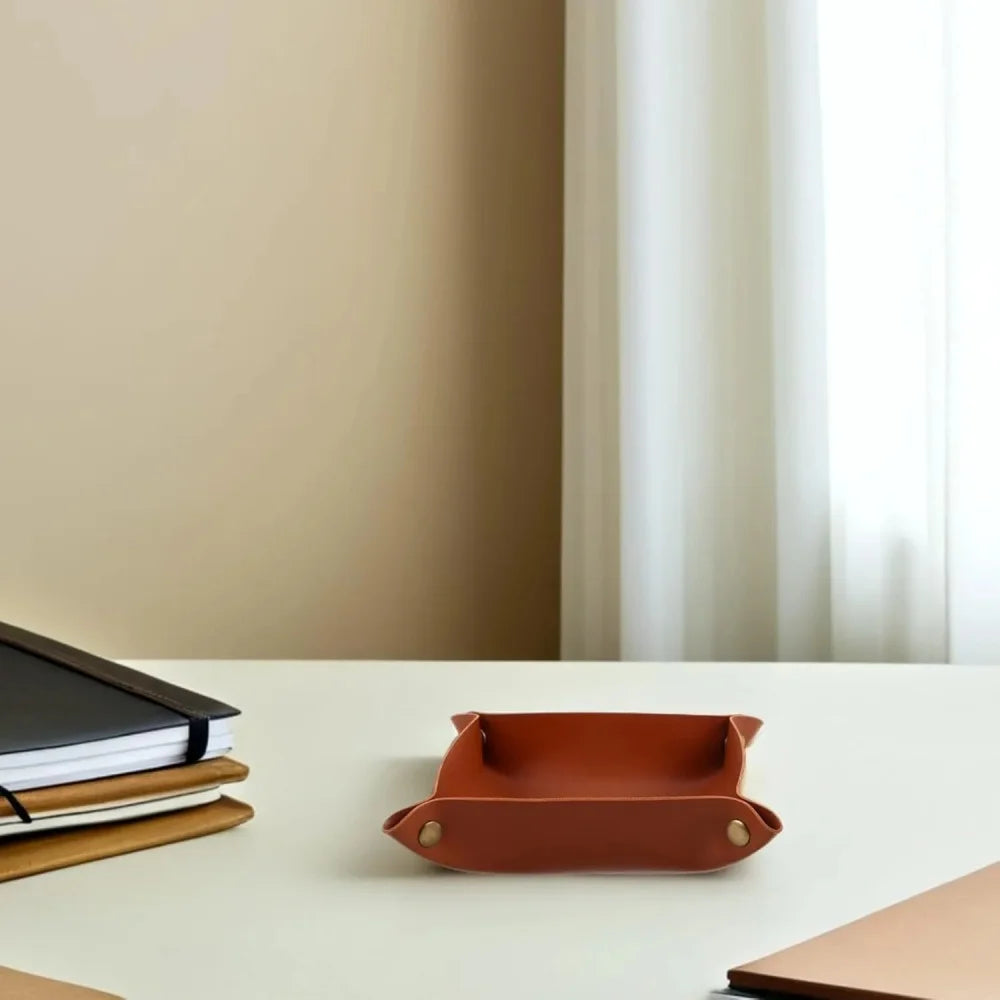 Nordische PU Leder Ablageschale 25 × 25 cm – Faltbare Design-Aufbewahrung für Schmuck, Kosmetik & Schlüssel